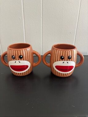 Sock Monkey Face Ceramic Mug – Set of 2
